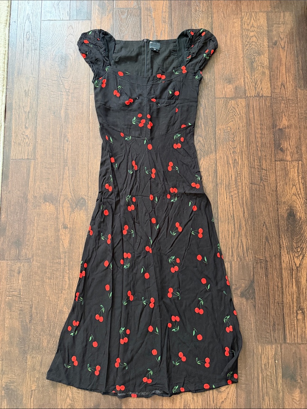 ASOS Black Midi Dress with Red Cherry Print